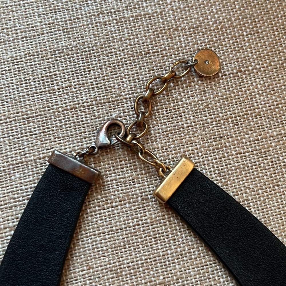 Stella & Dot Reversible leather gold silver necklace jewelry blue - Picture 4 of 6